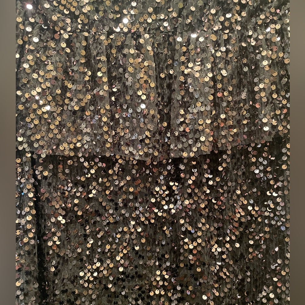 A’Beautiful Soul (by Altar’d State) Charcoal Gray Sequin Ruffle Top - Picture 3 of 6